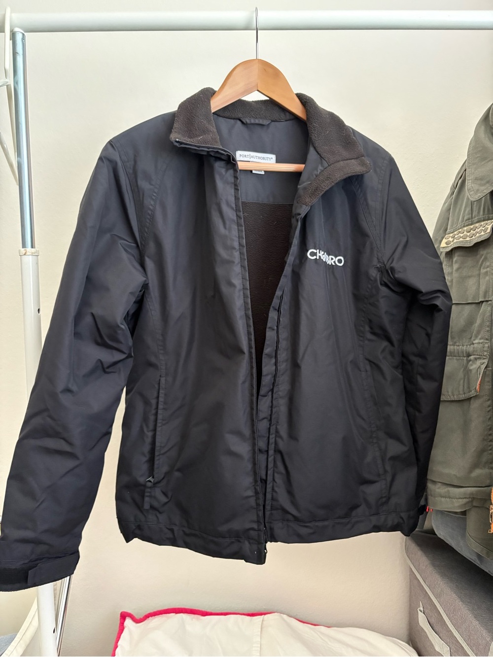 Port Authority Black Windbreaker Jacket with Fleece Collar